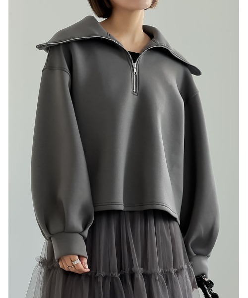 セール】[イージーケア]ハーフジップダンボールトップス（スウェット
