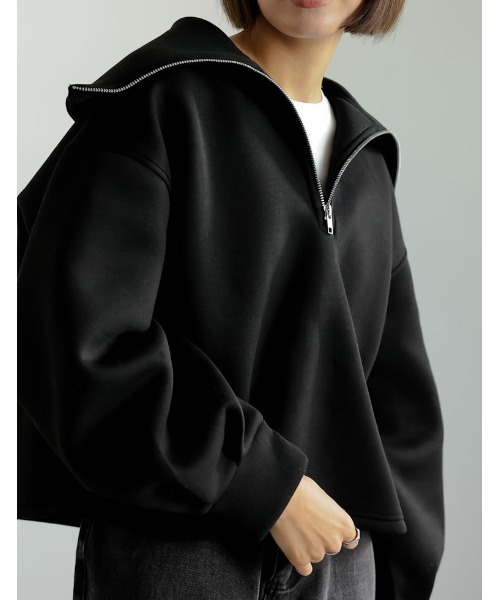 セール】[イージーケア]ハーフジップダンボールトップス（スウェット