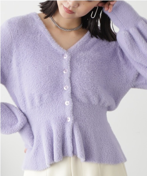 FREE'S MART(フリーズマート)の「◇ショートシャギーペプラムニットカーデ(カーディガン/ボレロ・レディース・ホワイト/ベージュ/ライトグリーン/パープル・FREE)」の4枚目の写真