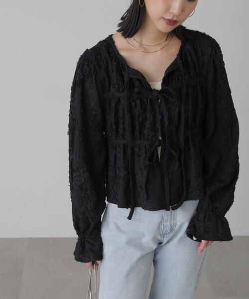 FREE'S MART（フリーズマート）の「◆フラワー刺繍リボンカーディガン（カーディガン/ボレロ・レディース・ブラック/ホワイト/ライトグリーン・FREE）」の5枚目の写真