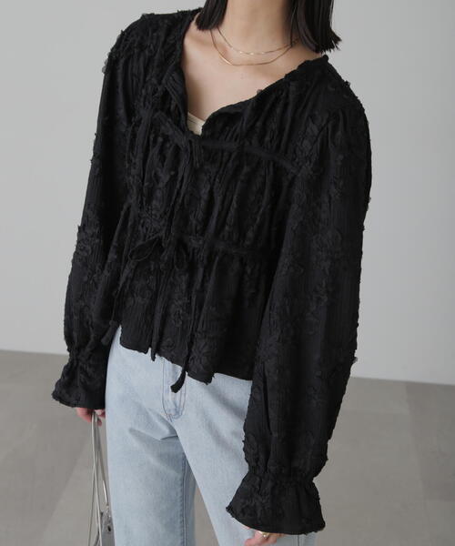 FREE'S MART（フリーズマート）の「◆フラワー刺繍リボンカーディガン（カーディガン/ボレロ・レディース・ブラック/ホワイト/ライトグリーン・FREE）」の6枚目の写真