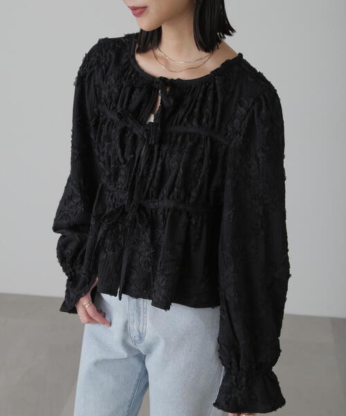 FREE'S MART（フリーズマート）の「◆フラワー刺繍リボンカーディガン（カーディガン/ボレロ・レディース・ブラック/ホワイト/ライトグリーン・FREE）」の8枚目の写真