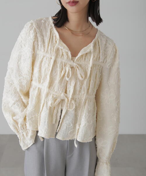 FREE'S MART（フリーズマート）の「◆フラワー刺繍リボンカーディガン（カーディガン/ボレロ・レディース・ブラック/ホワイト/ライトグリーン・FREE）」の13枚目の写真