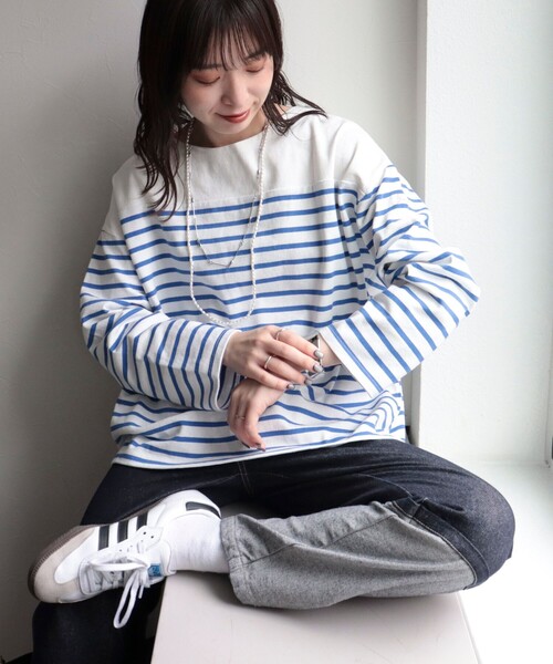 fredy emue（フレディエミュ）の「刺繍入りパネルボーダープルオーバー（Tシャツ/カットソー・レディース・グレー系その他/ホワイト系その他/レッド系その他/ブルー系その他・38）」の4枚目の写真