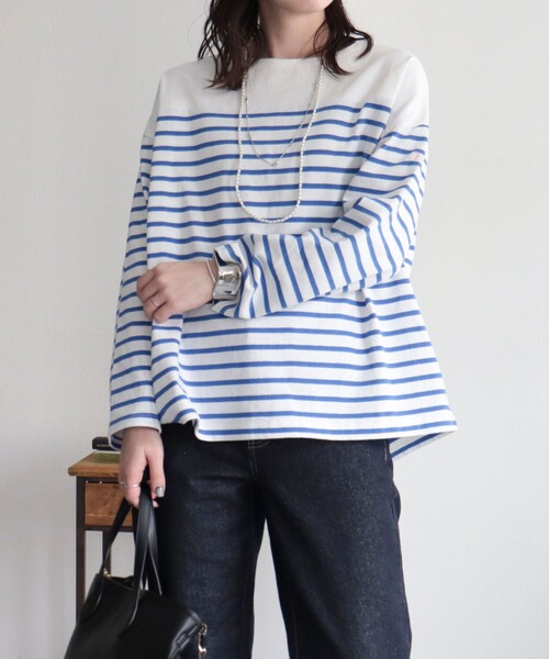 fredy emue（フレディエミュ）の「刺繍入りパネルボーダープルオーバー（Tシャツ/カットソー・レディース・グレー系その他/ホワイト系その他/レッド系その他/ブルー系その他・38）」の9枚目の写真