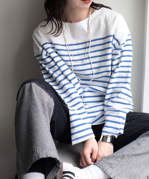 fredy emue（フレディエミュ）の「刺繍入りパネルボーダープルオーバー（Tシャツ/カットソー・レディース・グレー系その他/ホワイト系その他/レッド系その他/ブルー系その他・38）」の19枚目の写真