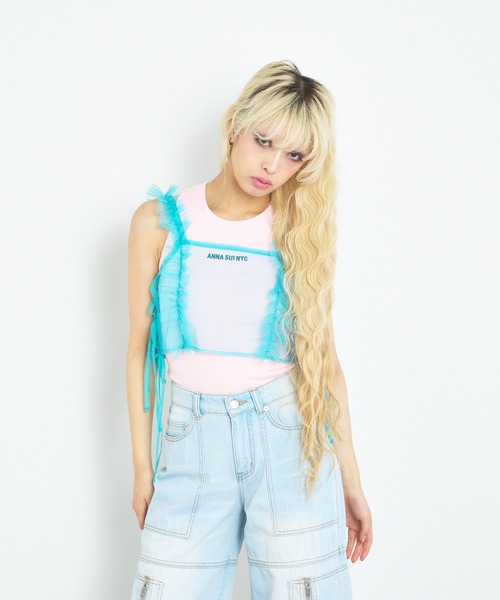 ANNA SUI NYC（アナ スイ エヌ ワイ シー）の「ANNA SUI NYC ロゴリブタンクトップ（タンクトップ・レディース・ブラック/ホワイト/ピンク・S）」の7枚目の写真