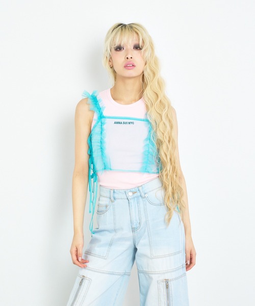 ANNA SUI NYC（アナ スイ エヌ ワイ シー）の「ANNA SUI NYC ロゴリブタンクトップ（タンクトップ・レディース・ブラック/ホワイト/ピンク・S）」の6枚目の写真