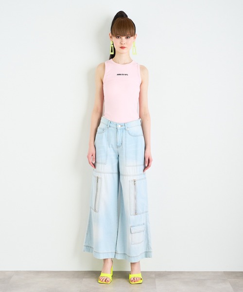 ANNA SUI NYC（アナ スイ エヌ ワイ シー）の「ANNA SUI NYC ロゴリブタンクトップ（タンクトップ・レディース・ブラック/ホワイト/ピンク・S）」の4枚目の写真