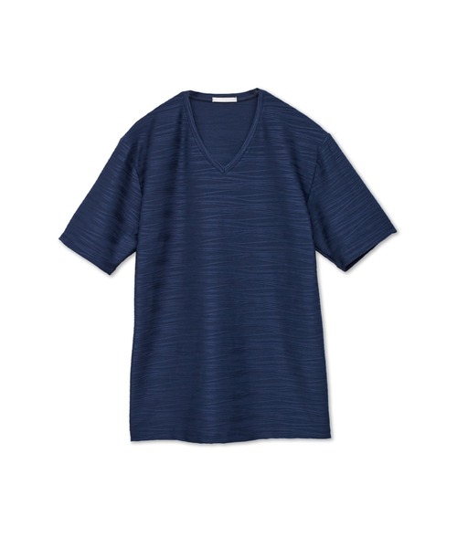 HIGH STREET(ハイストリート)の「HIGH STREET∴ランダムウェーブタック半袖Vネックカットソー(Tシャツ/カットソー・メンズ・ホワイト/ネイビー・L/LL/M)」の14枚目の写真