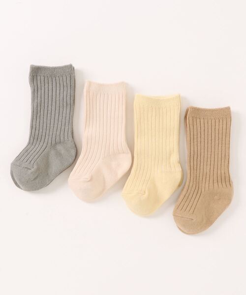 【セール】★Quincy Mae★SOCKS, SET OF 4 | NATURAL, YELLOW, APRICOT, SEA GREEN（その他ベビー用品）｜Quincy Mae（クインシーメイ）