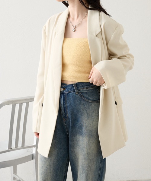 mystic（ミスティック）の「BIGジャケット（テーラードジャケット・レディース・アイボリー/ブラック・FREE）」の2枚目の写真