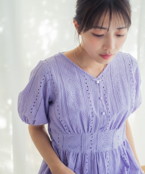 Petitjo（プッチージョ）の「小さいサイズ　綿100％コットンレースワンピース　低身長さん・小柄女性（ワンピース・レディース・ネイビー/パープル/ブルー・PSS/PS/PM/PL）」の15枚目の写真