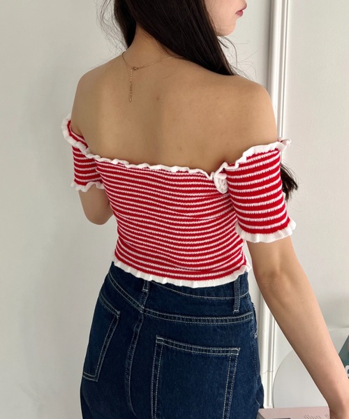 OUTIL ストライプ オフショルダー トップス オフショルダーストライプトップス - ピンク/ホワイト | ZARA