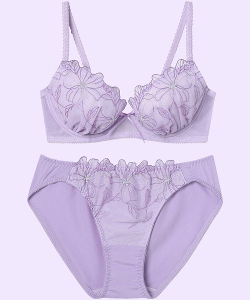 AMPHI（アンフィ）の「【まる胸メイク】ブラ&ショーツセット エンブロイダリーレース（ブラ&ショーツ・レディース・ラベンダー/ライトブルーグレー/イエロー/ブルー/ライトブラウン/ホワイト/ライトグリーン/ベビーピンク/チェリーピンク/ベージュ/レッド/ピンク系その他/グレー系その他/バイオレット/ピンク・B65/B70/E65/E70/E75/B75/C65/C70/C75/D70/D75/D65）」の9枚目の写真