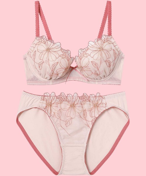 AMPHI（アンフィ）の「【まる胸メイク】ブラ&ショーツセット エンブロイダリーレース（ブラ&ショーツ・レディース・ラベンダー/ライトブルーグレー/イエロー/ブルー/ライトブラウン/ホワイト/ライトグリーン/ベビーピンク/チェリーピンク/ベージュ/レッド/ピンク系その他/グレー系その他/バイオレット/ピンク・B65/B70/E65/E70/E75/B75/C65/C70/C75/D70/D75/D65）」の11枚目の写真