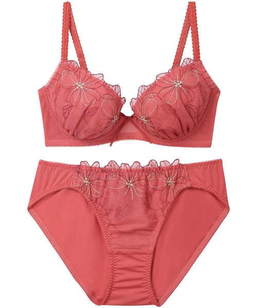 まる胸メイク】ブラ&ショーツセット エンブロイダリーレース（ブラ