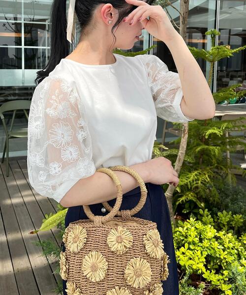 couture brooch（クチュールブローチ）の「◆【接触冷感/UVケア/マシンウォッシャブル】袖レースデザイントップス（Tシャツ/カットソー・レディース・ライトグレー/オフホワイト/ブラック・42/40/38/36）」の14枚目の写真