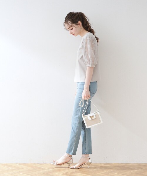 couture brooch（クチュールブローチ）の「◆【接触冷感/UVケア/マシンウォッシャブル】袖レースデザイントップス（Tシャツ/カットソー・レディース・ライトグレー/オフホワイト/ブラック・42/40/38/36）」の16枚目の写真