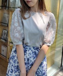 couture brooch | ◆【接触冷感/UVケア/マシンウォッシャブル】袖レースデザイントップス(Tシャツ/カットソー)