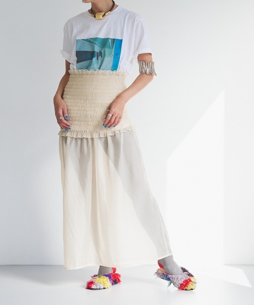 oll(オール)の「Shirring bare skirt(スカート・レディース・ベージュ/ブラック・FREE)」の6枚目の写真