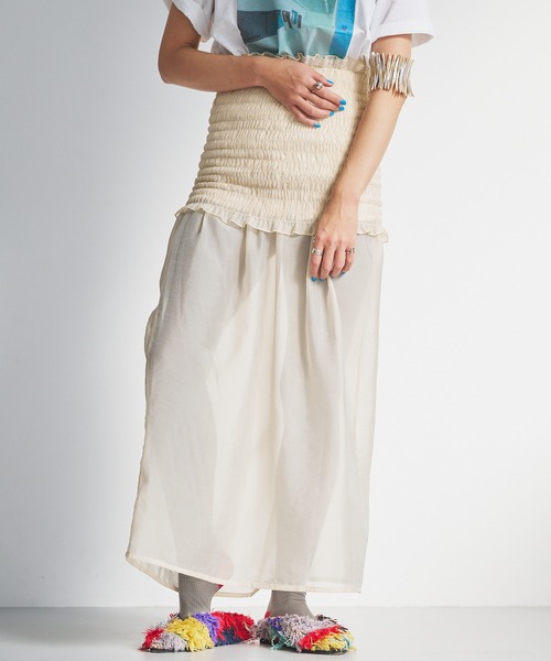 oll(オール)の「Shirring bare skirt(スカート・レディース・ベージュ/ブラック・FREE)」の14枚目の写真