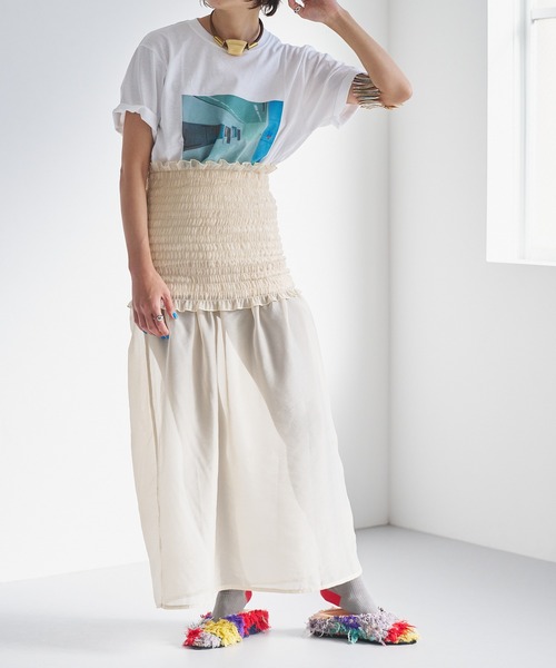 oll(オール)の「Shirring bare skirt(スカート・レディース・ベージュ/ブラック・FREE)」の16枚目の写真