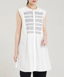 qualite | スモッキングチュニックシャツ/夏服/オフィスカジュアル/ノースリーブトップス(タンクトップ)