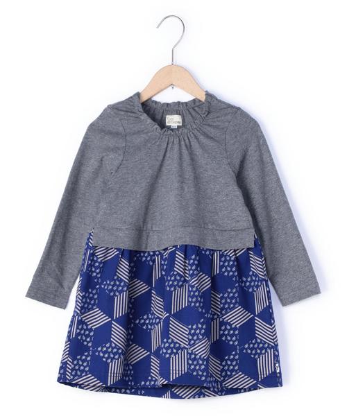 coen（コーエン）の「【coen kids】プリントコンビワンピース（100～150cm)（ワンピース・キッズ・オフホワイト/ダークグレー・110/100/120/130/150/140）」の2枚目の写真