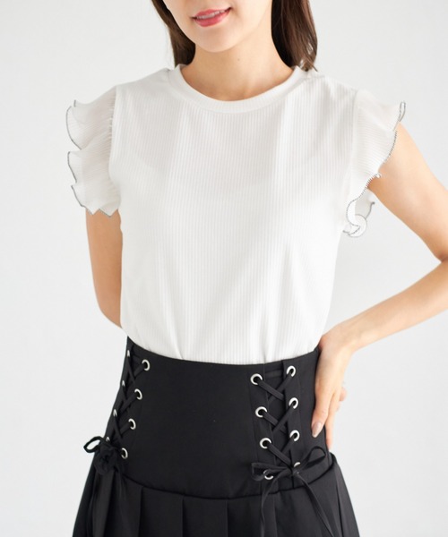tocco closet(トッコ クローゼット)の「【ZOZO限定】シフォンフリルスリーブトップス(シャツ/ブラウス・レディース・ブラック/オフホワイト/チャコールグレー・M)」の12枚目の写真