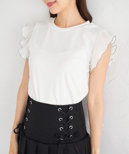 tocco closet(トッコ クローゼット)の「【ZOZO限定】シフォンフリルスリーブトップス(シャツ/ブラウス・レディース・ブラック/オフホワイト/チャコールグレー・M)」の14枚目の写真