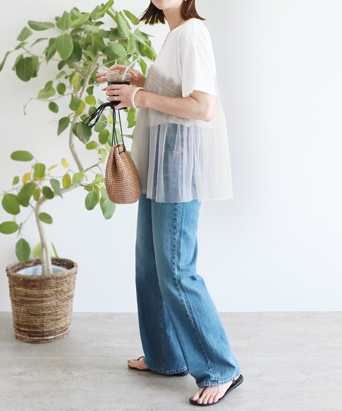 reca（レカ）の「チュールドッキングTシャツ（Tシャツ/カットソー・レディース・ブラック/オフホワイト/チャコール・FREE）」の20枚目の写真