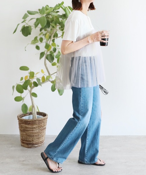 reca（レカ）の「チュールドッキングTシャツ（Tシャツ/カットソー・レディース・ブラック/オフホワイト/チャコール・FREE）」の21枚目の写真