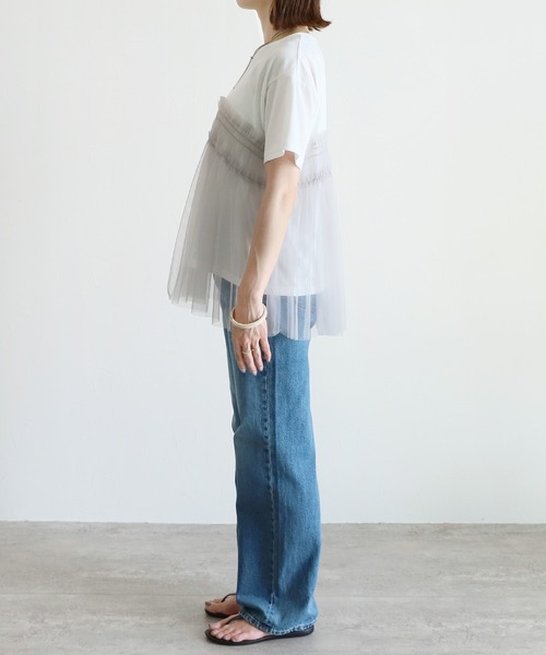 reca（レカ）の「チュールドッキングTシャツ（Tシャツ/カットソー・レディース・ブラック/オフホワイト/チャコール・FREE）」の14枚目の写真