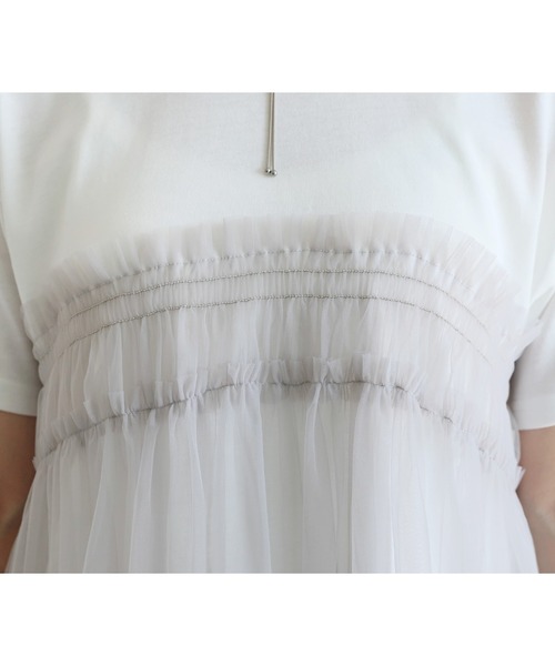 reca（レカ）の「チュールドッキングTシャツ（Tシャツ/カットソー・レディース・ブラック/オフホワイト/チャコール・FREE）」の4枚目の写真