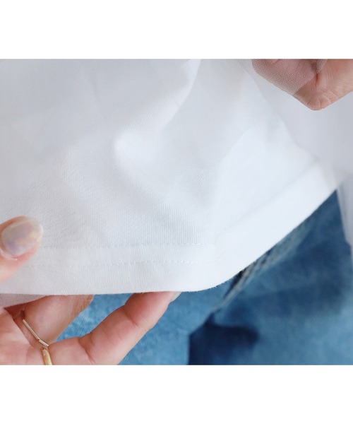 reca（レカ）の「チュールドッキングTシャツ（Tシャツ/カットソー・レディース・ブラック/オフホワイト/チャコール・FREE）」の7枚目の写真