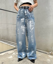 スラッシュポケット箔ワイドデニム