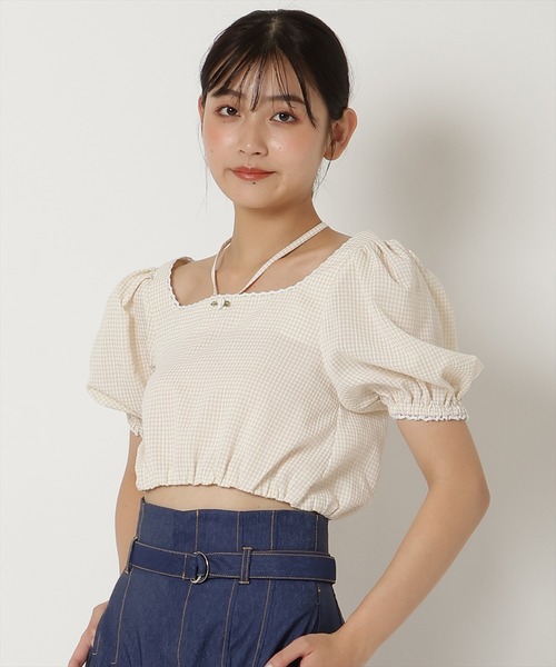 REDYAZEL（レディアゼル）の「ギンガムチェックパフスリーブブラウス（シャツ/ブラウス・レディース・ブラック/ベージュ/パープル・FREE）」の3枚目の写真