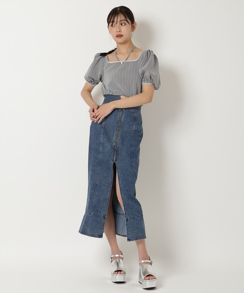 REDYAZEL（レディアゼル）の「ギンガムチェックパフスリーブブラウス（シャツ/ブラウス・レディース・ブラック/ベージュ/パープル・FREE）」の6枚目の写真