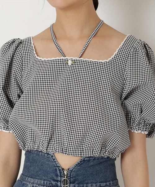 REDYAZEL（レディアゼル）の「ギンガムチェックパフスリーブブラウス（シャツ/ブラウス・レディース・ブラック/ベージュ/パープル・FREE）」の7枚目の写真
