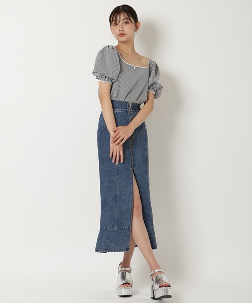 REDYAZEL（レディアゼル）の「ギンガムチェックパフスリーブブラウス（シャツ/ブラウス・レディース・ブラック/ベージュ/パープル・FREE）」の9枚目の写真