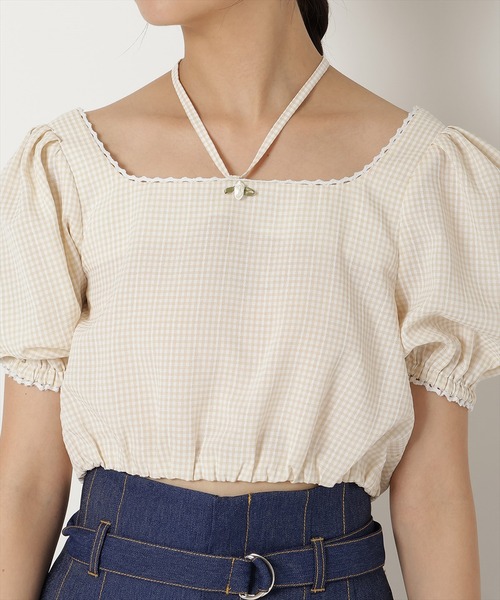 REDYAZEL（レディアゼル）の「ギンガムチェックパフスリーブブラウス（シャツ/ブラウス・レディース・ブラック/ベージュ/パープル・FREE）」の13枚目の写真