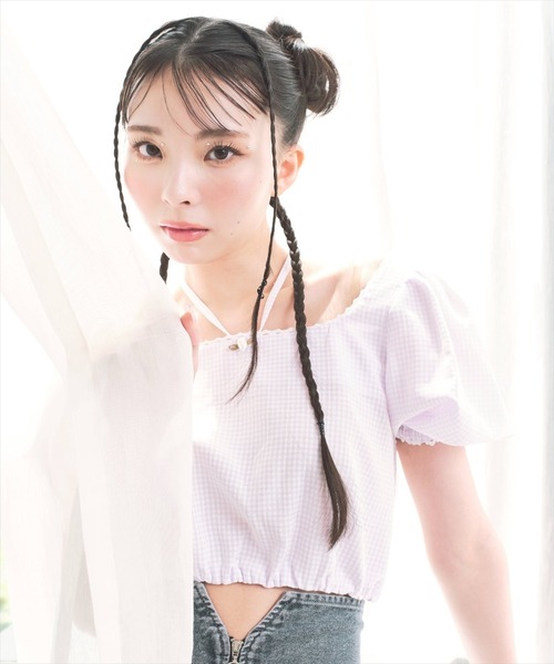 REDYAZEL（レディアゼル）の「ギンガムチェックパフスリーブブラウス（シャツ/ブラウス・レディース・ブラック/ベージュ/パープル・FREE）」の16枚目の写真