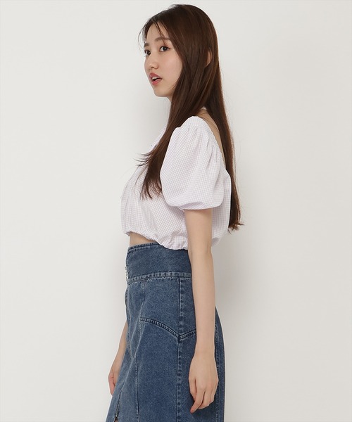 REDYAZEL（レディアゼル）の「ギンガムチェックパフスリーブブラウス（シャツ/ブラウス・レディース・ブラック/ベージュ/パープル・FREE）」の22枚目の写真