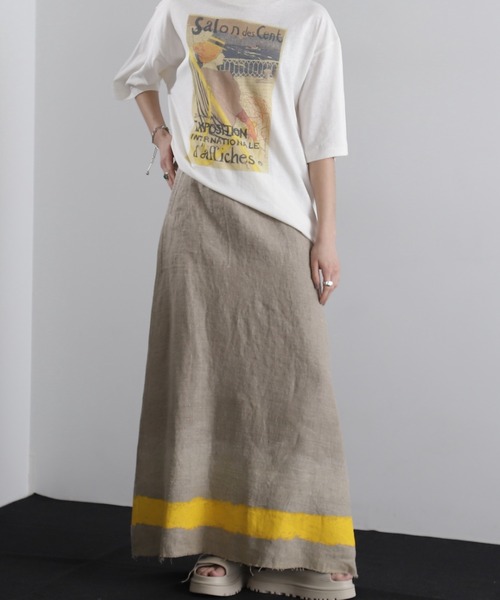 mici（ミチ）の「(mici)ラインペイントリネンスカート（スカート・レディース・ブラック/ベージュ・SMALL/MEDIUM）」の18枚目の写真