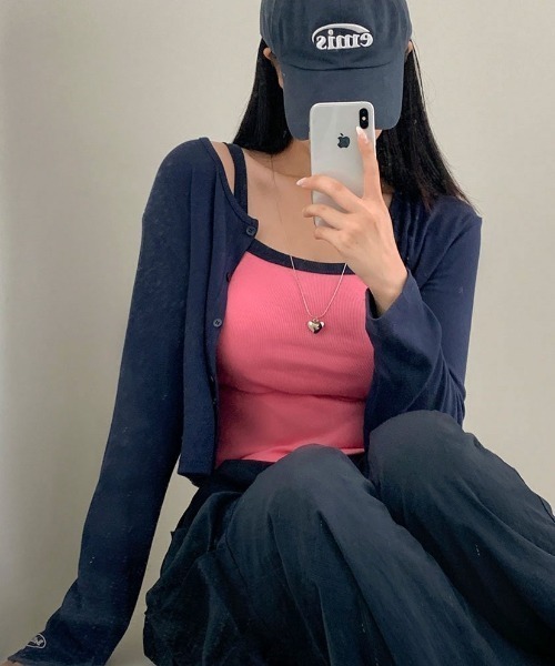 BEIDELLI（ベイデリー）の「[BELLIDE MADE] ミックス配色クロップキャミソール（キャミソール・レディース・ネイビー/ライム/ピンク/ホワイト/ライトブルー・FREE）」の5枚目の写真
