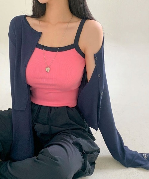 BEIDELLI（ベイデリー）の「[BELLIDE MADE] ミックス配色クロップキャミソール（キャミソール・レディース・ネイビー/ライム/ピンク/ホワイト/ライトブルー・FREE）」の18枚目の写真