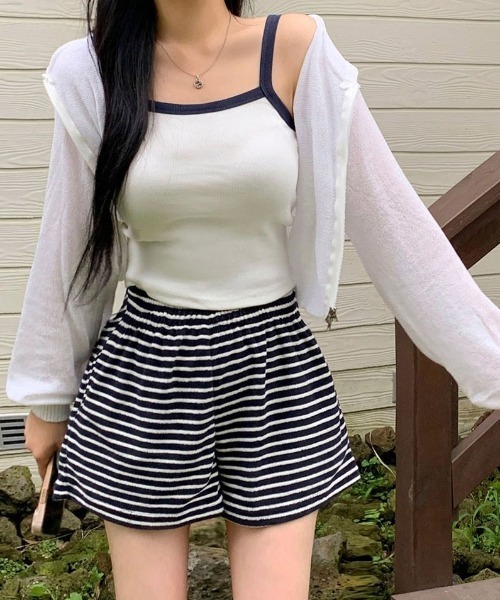 BEIDELLI（ベイデリー）の「[BELLIDE MADE] ミックス配色クロップキャミソール（キャミソール・レディース・ネイビー/ライム/ピンク/ホワイト/ライトブルー・FREE）」の8枚目の写真