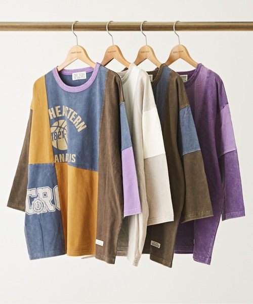 tシャツ CUBE SUGAR/キューブシュガー　20/-天竺パウダー加工７分袖リメイク風切替TEE レディース CUBE SUGAR tシャツ SUGAR/キューブシュガー 20/-天竺パウダー
