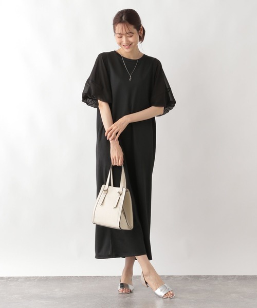 GLOBAL WORK（グローバルワーク）の「ヘビロッTEE袖シフォンワンピース/123883（ワンピース・レディース・ブラック/ダークグリーン/ネイビー・FREE）」の4枚目の写真